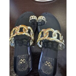 Vince Camuto Emagenta Black And Gold Chain Jelly Sandals SIZE 6 Worn 1x SB10